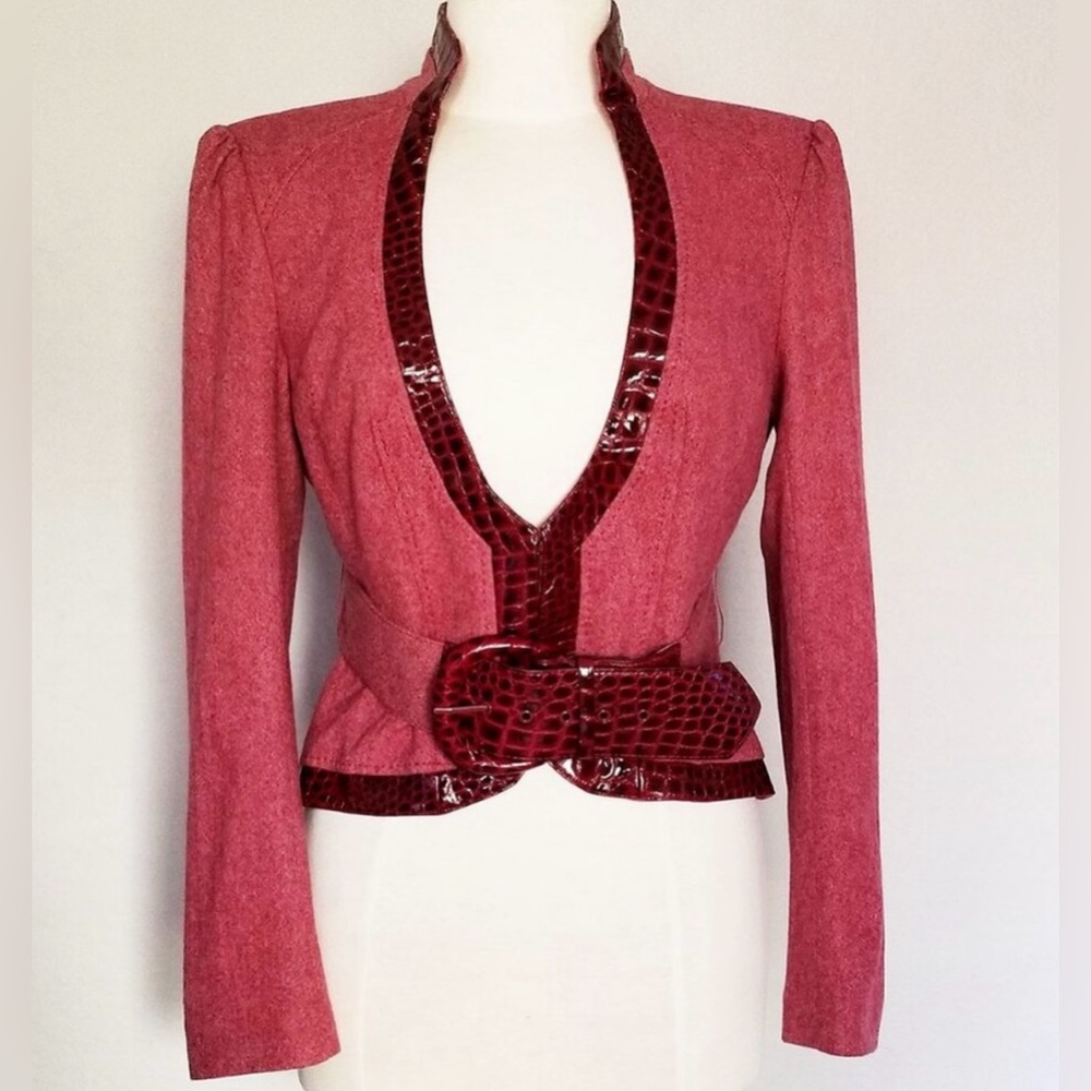 Bebe red blazer with belt size 6, fitted slightly smaller/tight